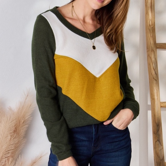 NEW Hailey & Co PLUS + REG Size Retro 1970s Color Block V-Neck Knit Top Blouse - Picture 6 of 11